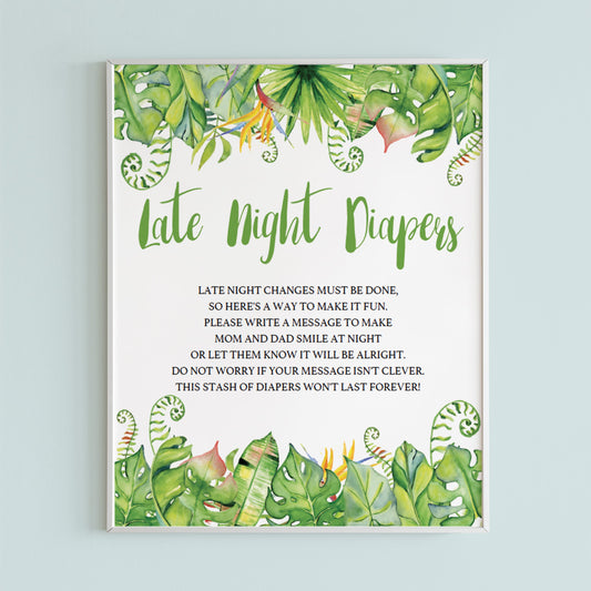 Green Leaf Baby Shower Late Night Diapers Printable by LittleSizzle