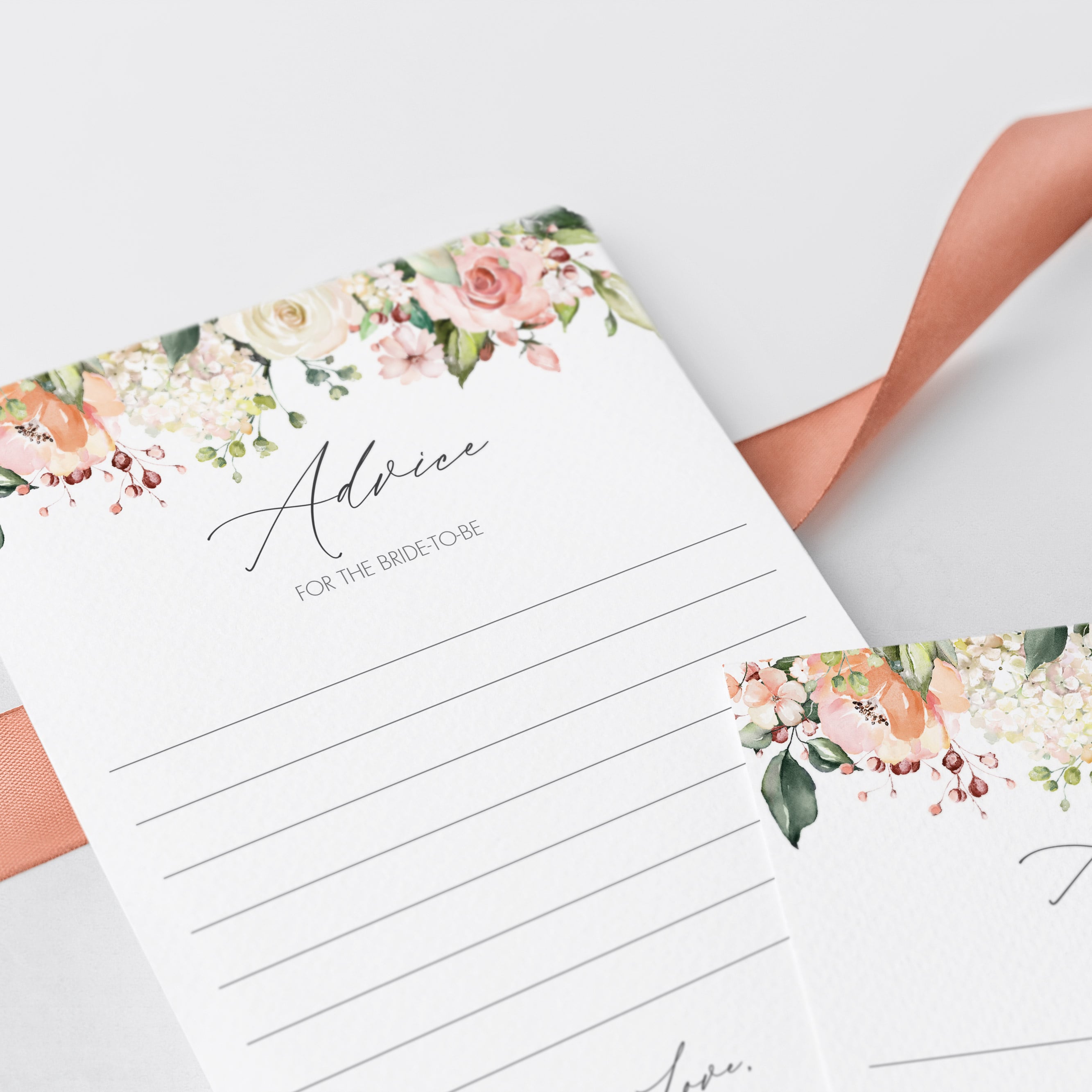 blush bridal shower advice cards printable