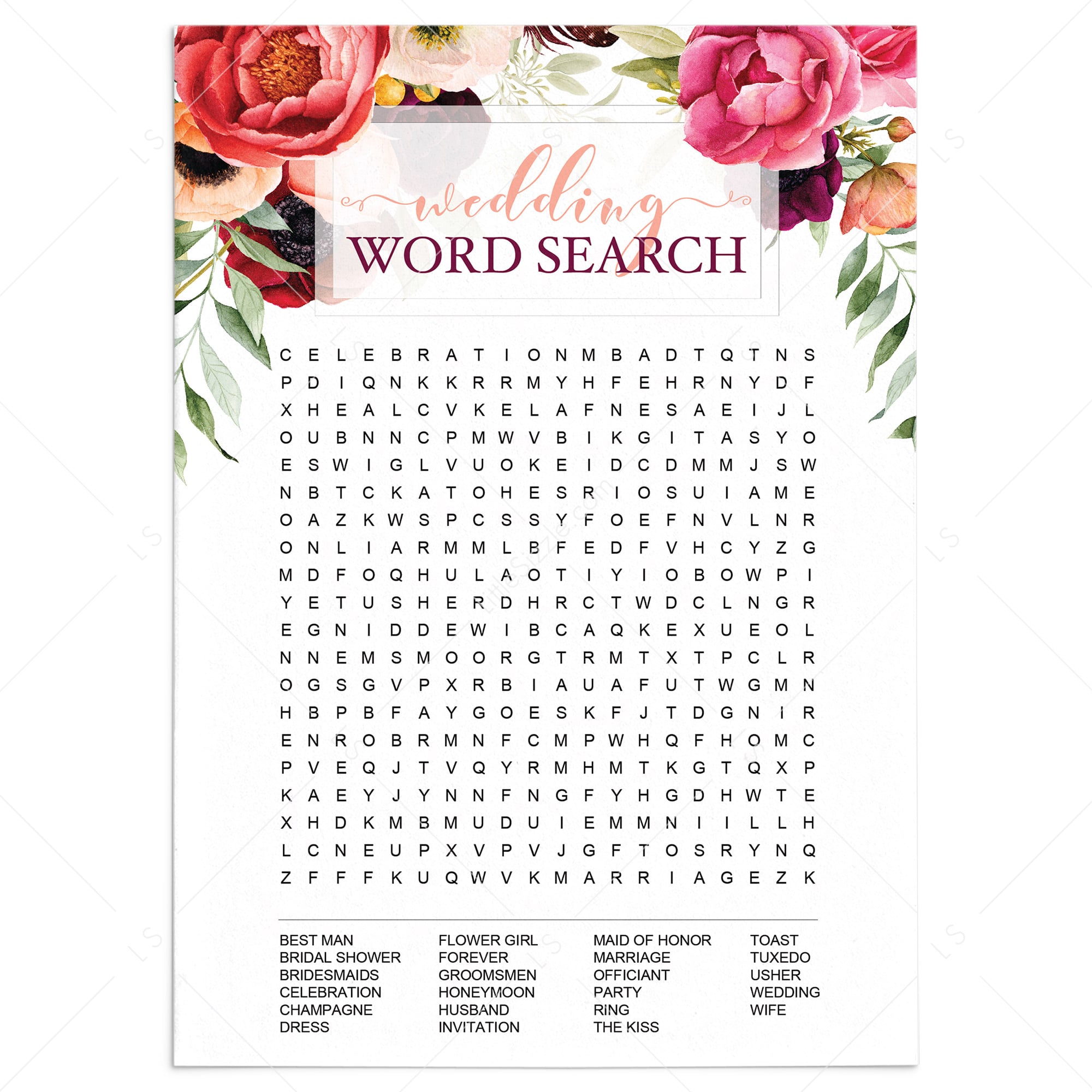 best wedding word search boho bridal game cards by LittleSizzle