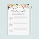 floral word scramble bridal shower game with answers