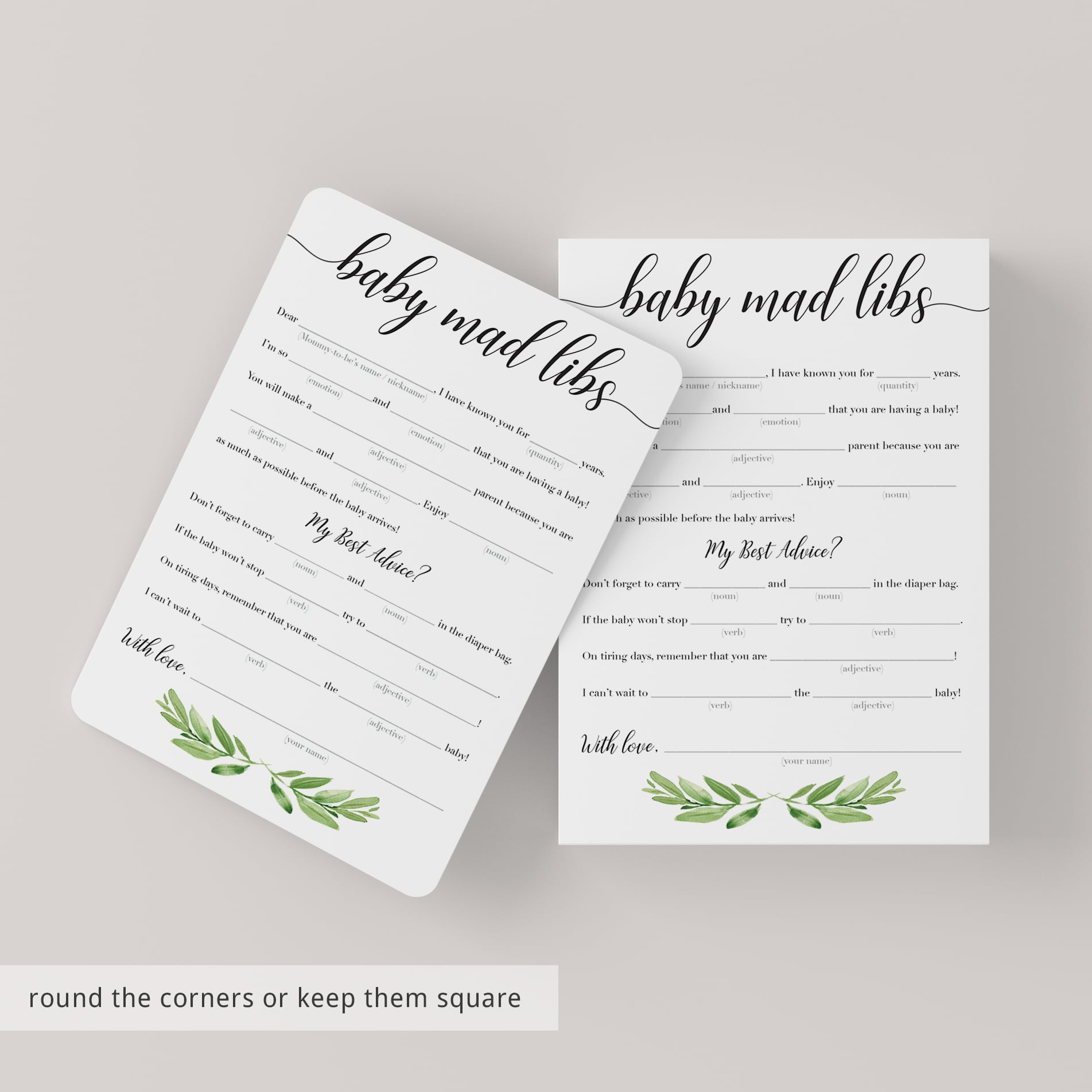 Fill in the blanks baby shower game printable by LittleSizzle