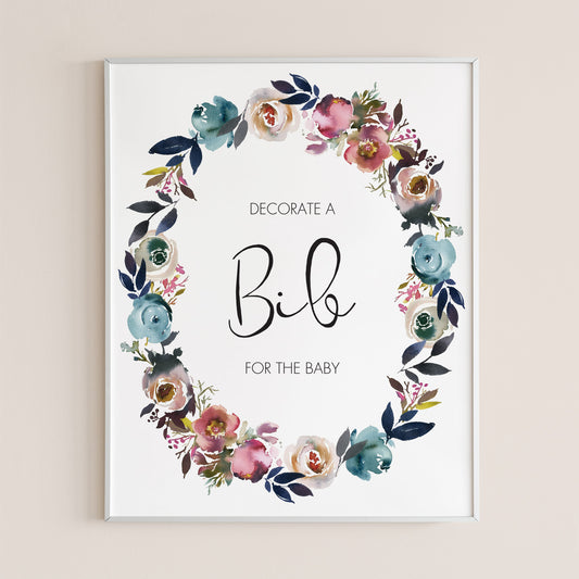 Floral baby shower games DIY decorate a bib sign by LittleSizzle