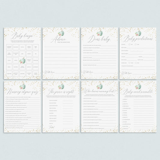 Floral Pumpkin Baby Shower Games Pack Instant Download by LittleSizzle