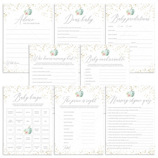 Floral Pumpkin Baby Shower Games Pack Instant Download by LittleSizzle
