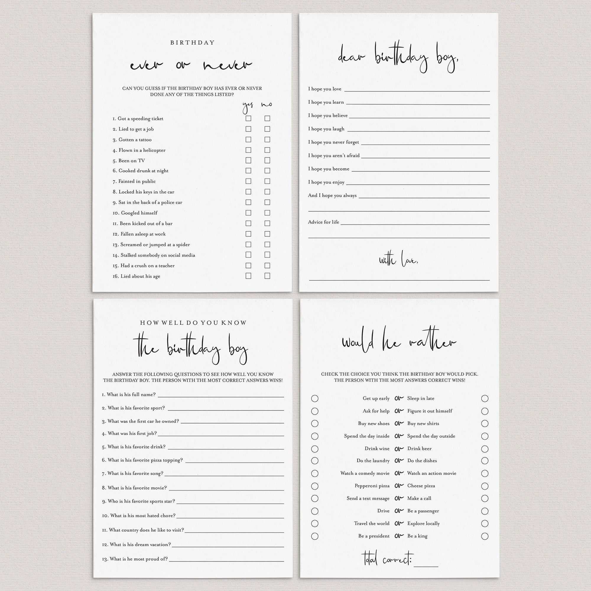 Adult Men Birthday Party Games Bundle Printable by LittleSizzle