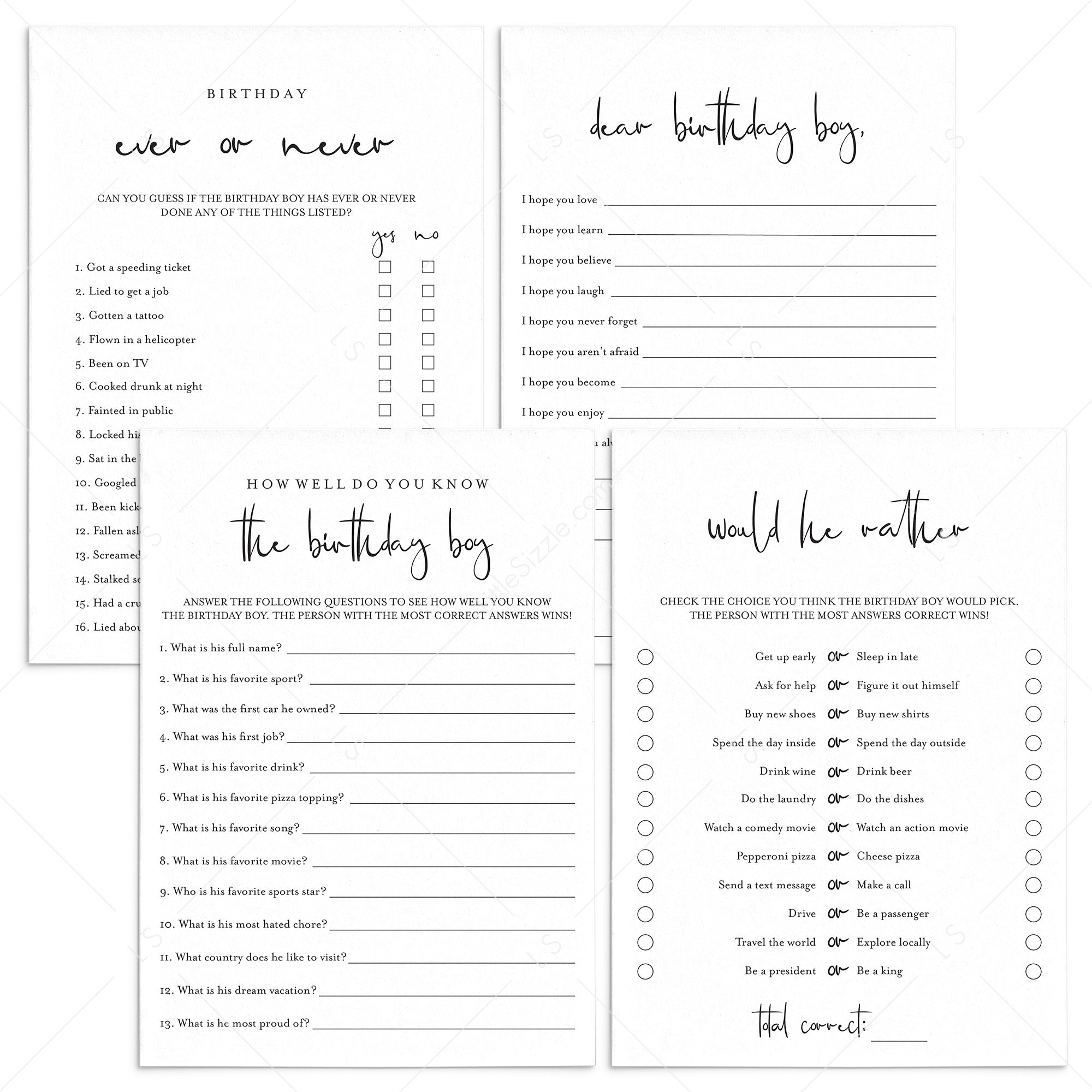 Adult Men Birthday Party Games Bundle Printable by LittleSizzle