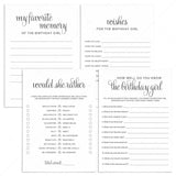 Elegant Girl Birthday Party Game Cards Bundle Instant Download by LittleSizzle