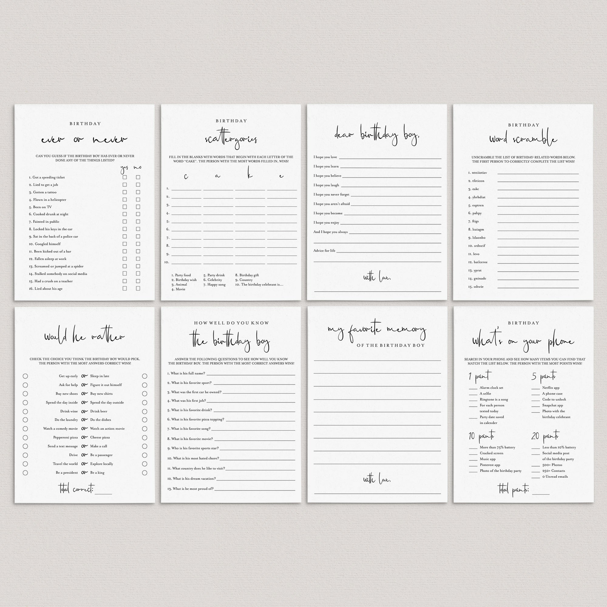 8 Adult Birthday Games for Him Printable by LittleSizzle