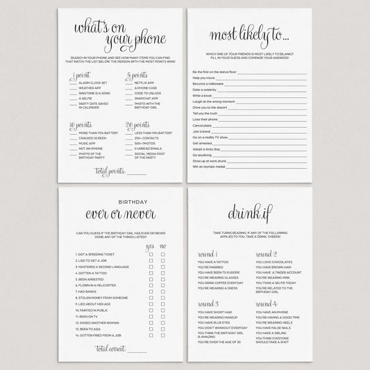 Adult Birthday Party Games Pack for Women Printable by LittleSizzle