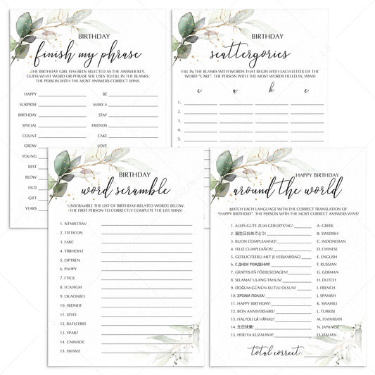 Modern Chic Birthday Party Games Bundle for Her Printable by LittleSizzle