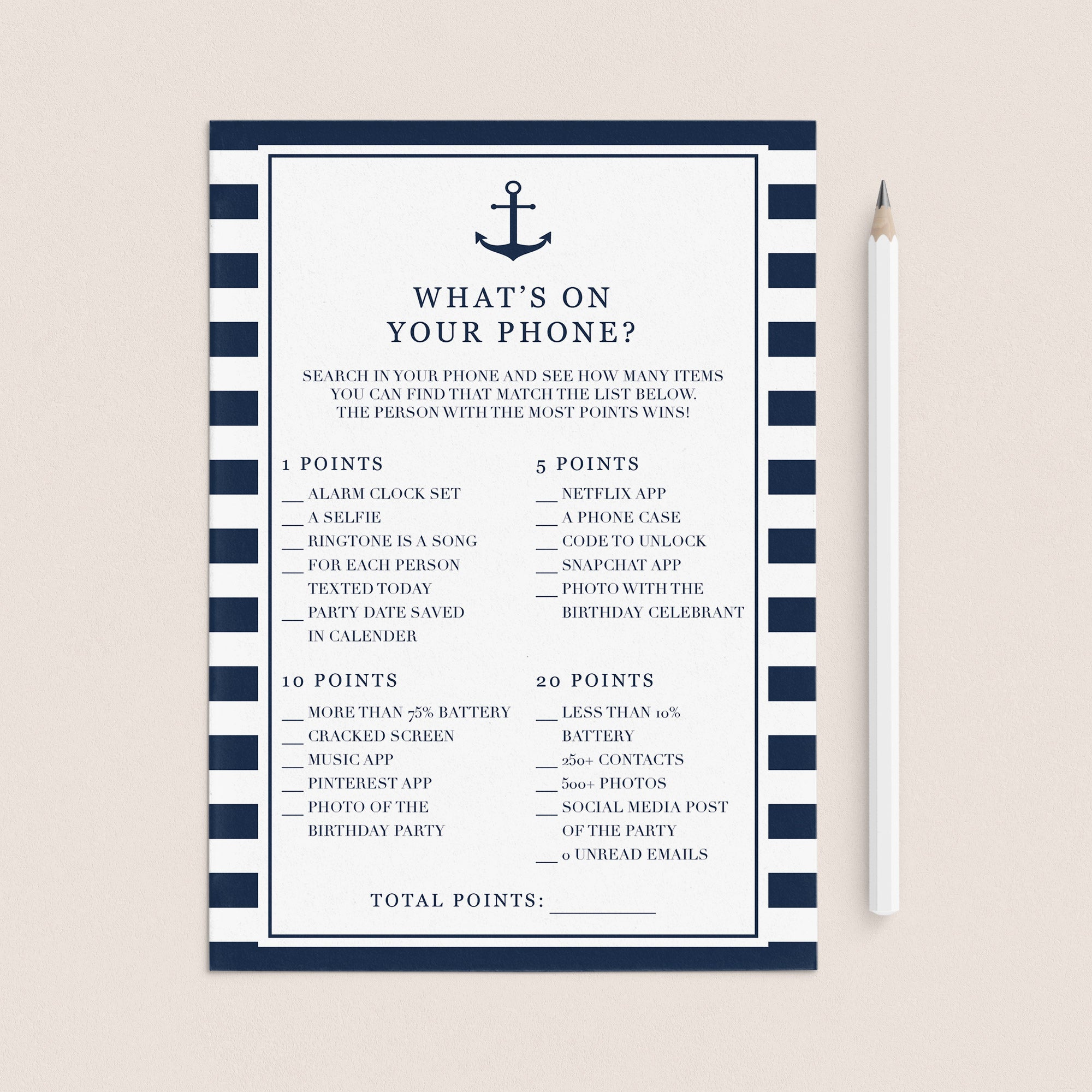 What's On Your Phone Birthday Party Game Nautical Theme by LittleSizzle