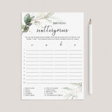 Birthday Scattergories Game Printable Greenery Theme by LittleSizzle