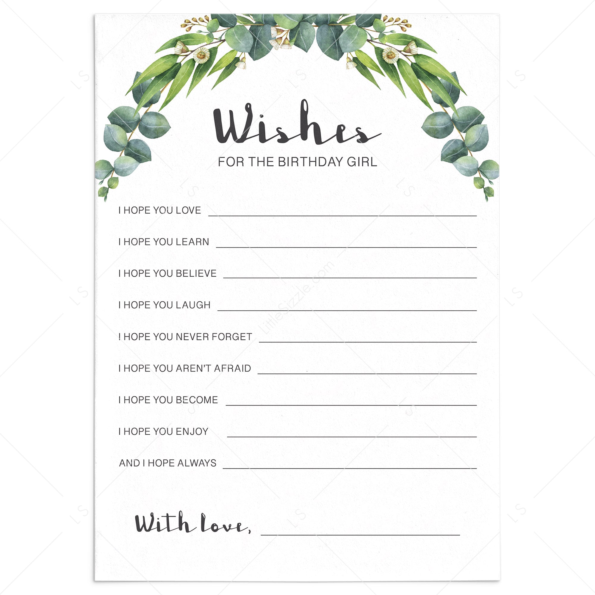Greenery Birthday Wishes Cards For Her Printable by LittleSizzle