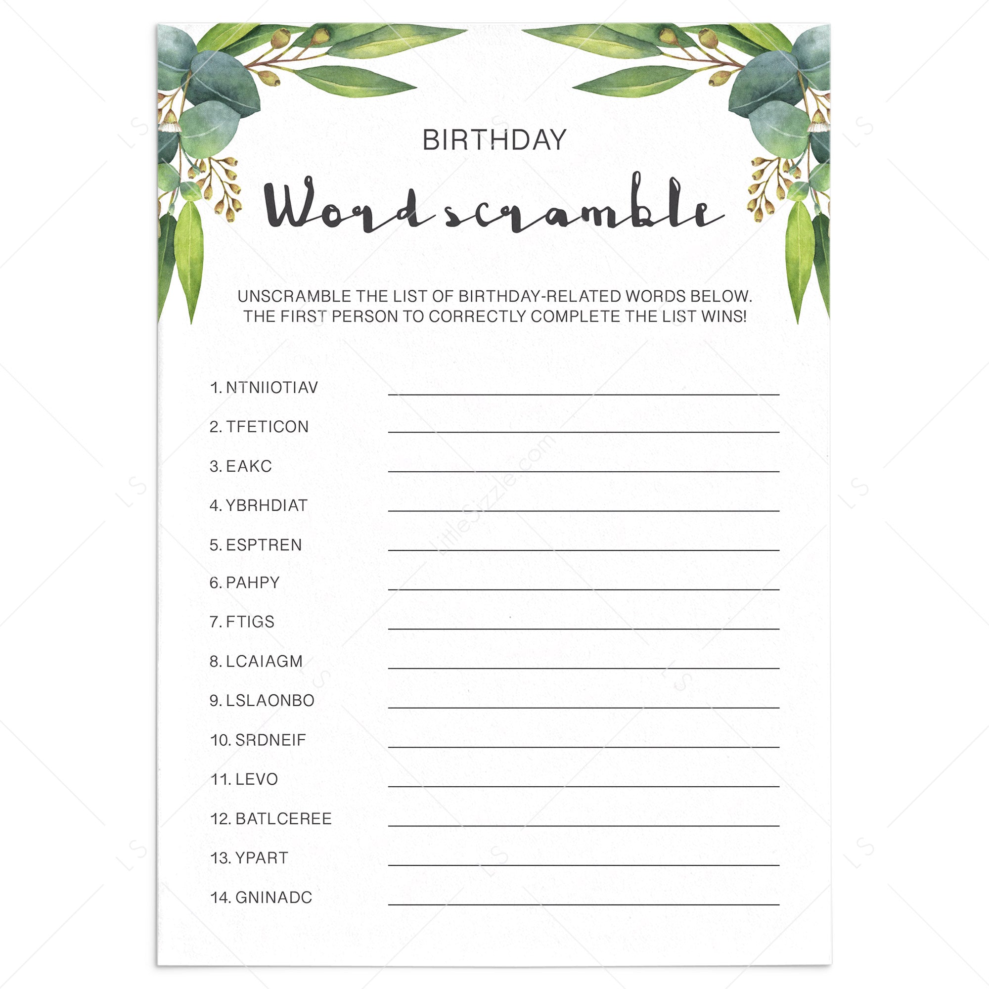 Botanical Birthday Word Scramble Printable by LittleSizzle