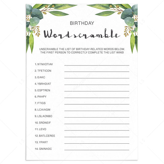 Botanical Birthday Word Scramble Printable by LittleSizzle