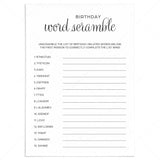 Birthday Word Scramble Game Printable Black & White by LittleSizzle