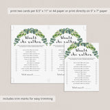 Would She Rather Birthday Game Greenery Theme