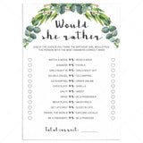 Would She Rather Birthday Game Greenery Theme by LittleSizzle