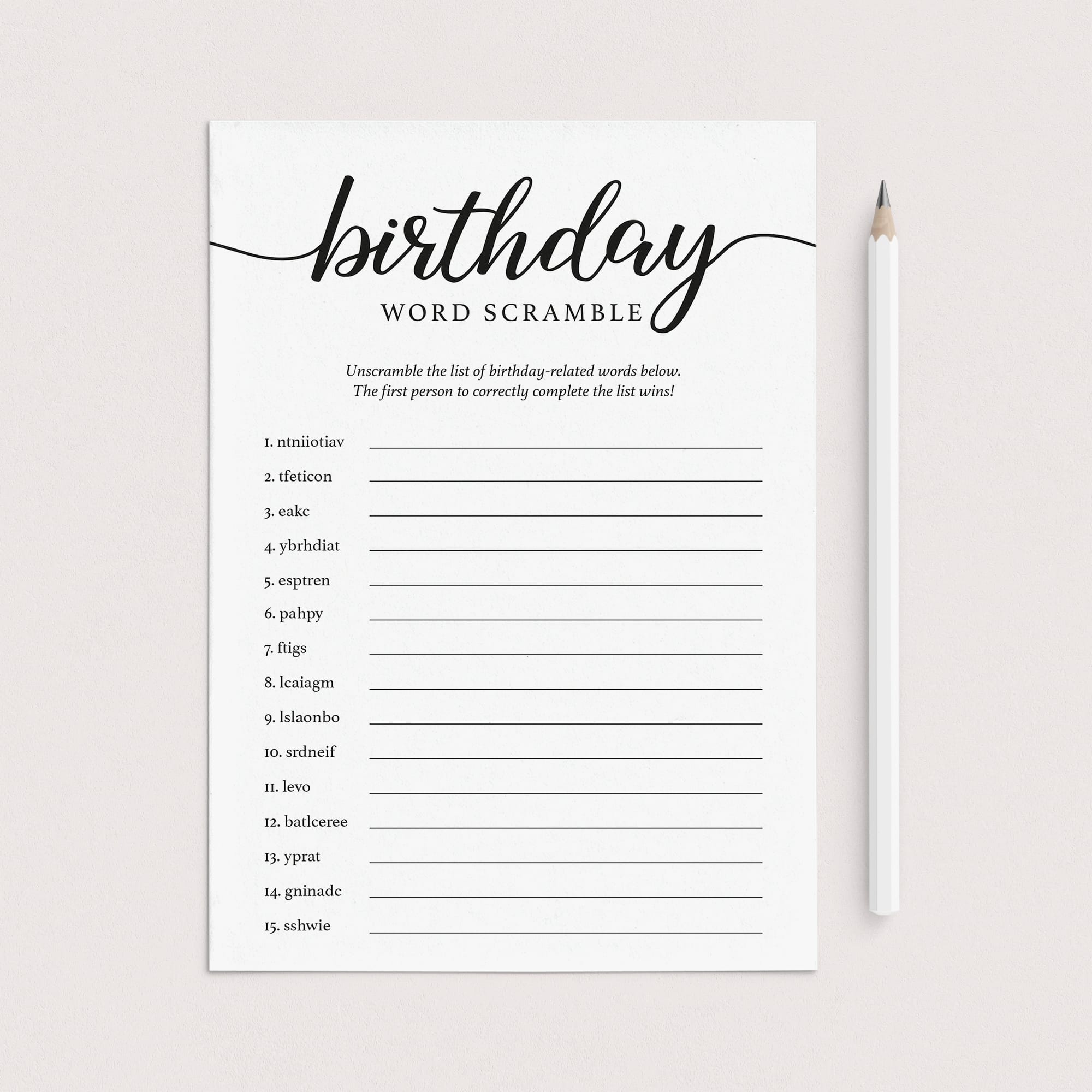 Birthday Word Scramble with Answer Key Printable by LittleSizzle