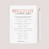 Teenage Girl Birthday Party Game Would She Rather Printable by LittleSizzle