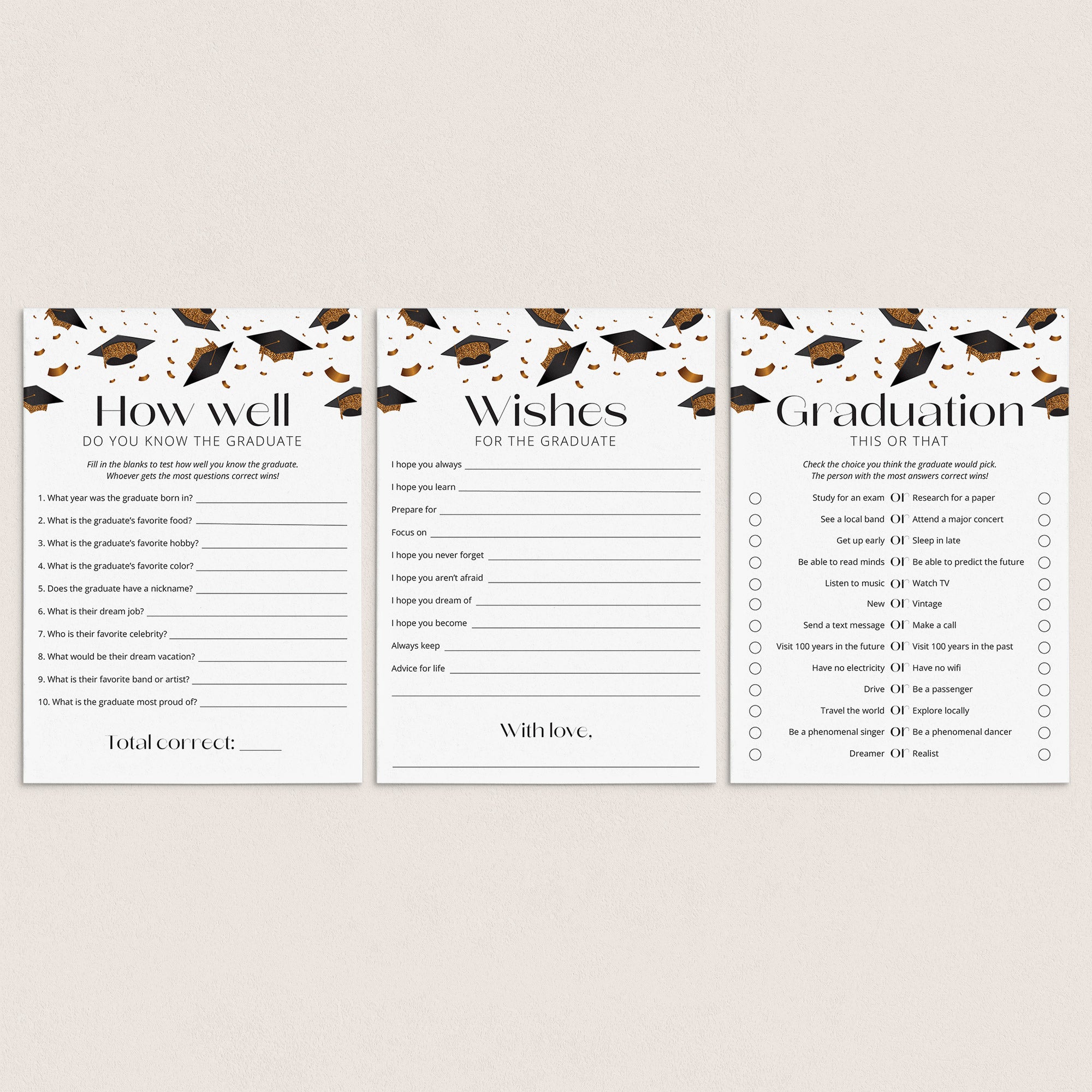 Black and Gold Graduation Games Pack Printable by LittleSizzle