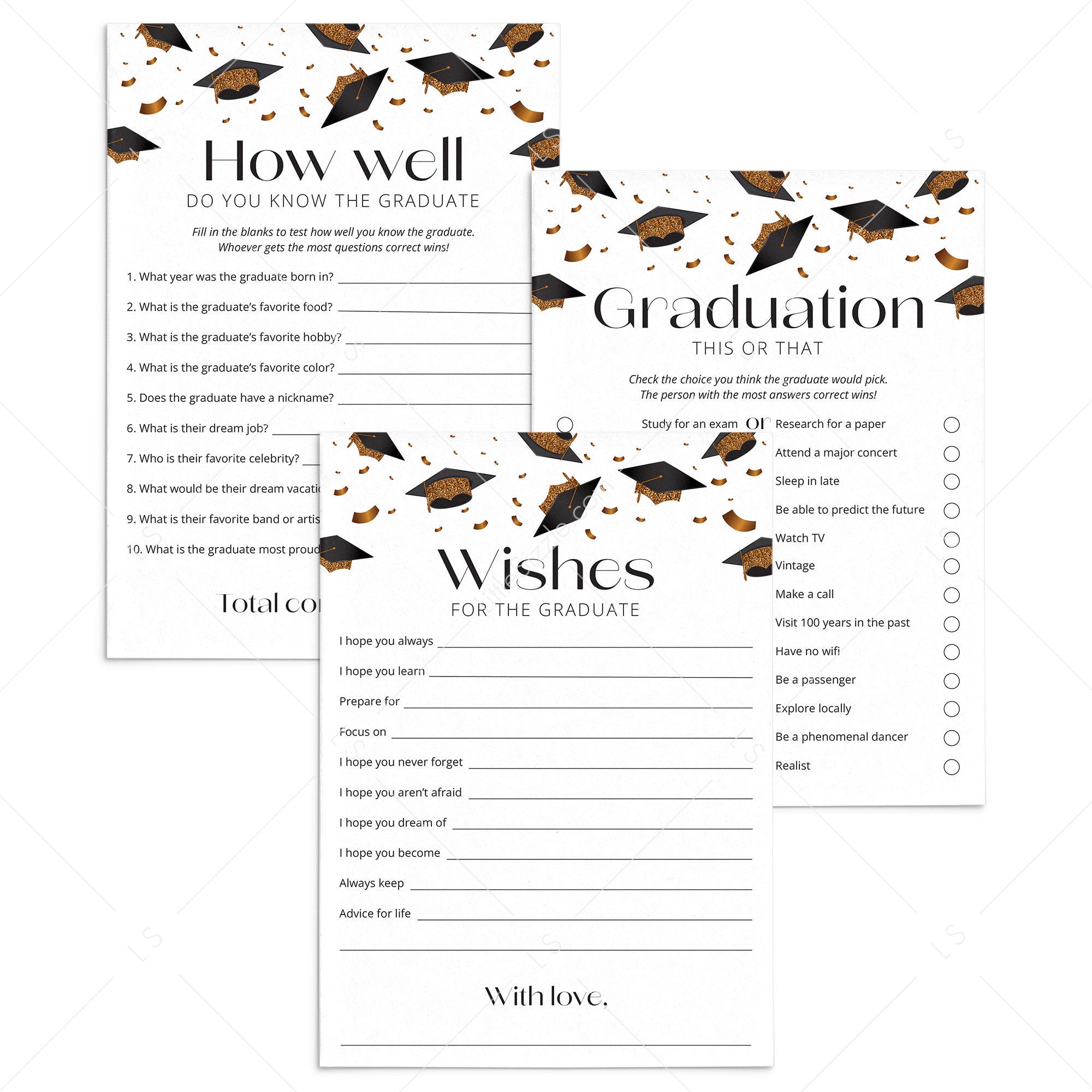 Black and Gold Graduation Games Pack Printable by LittleSizzle