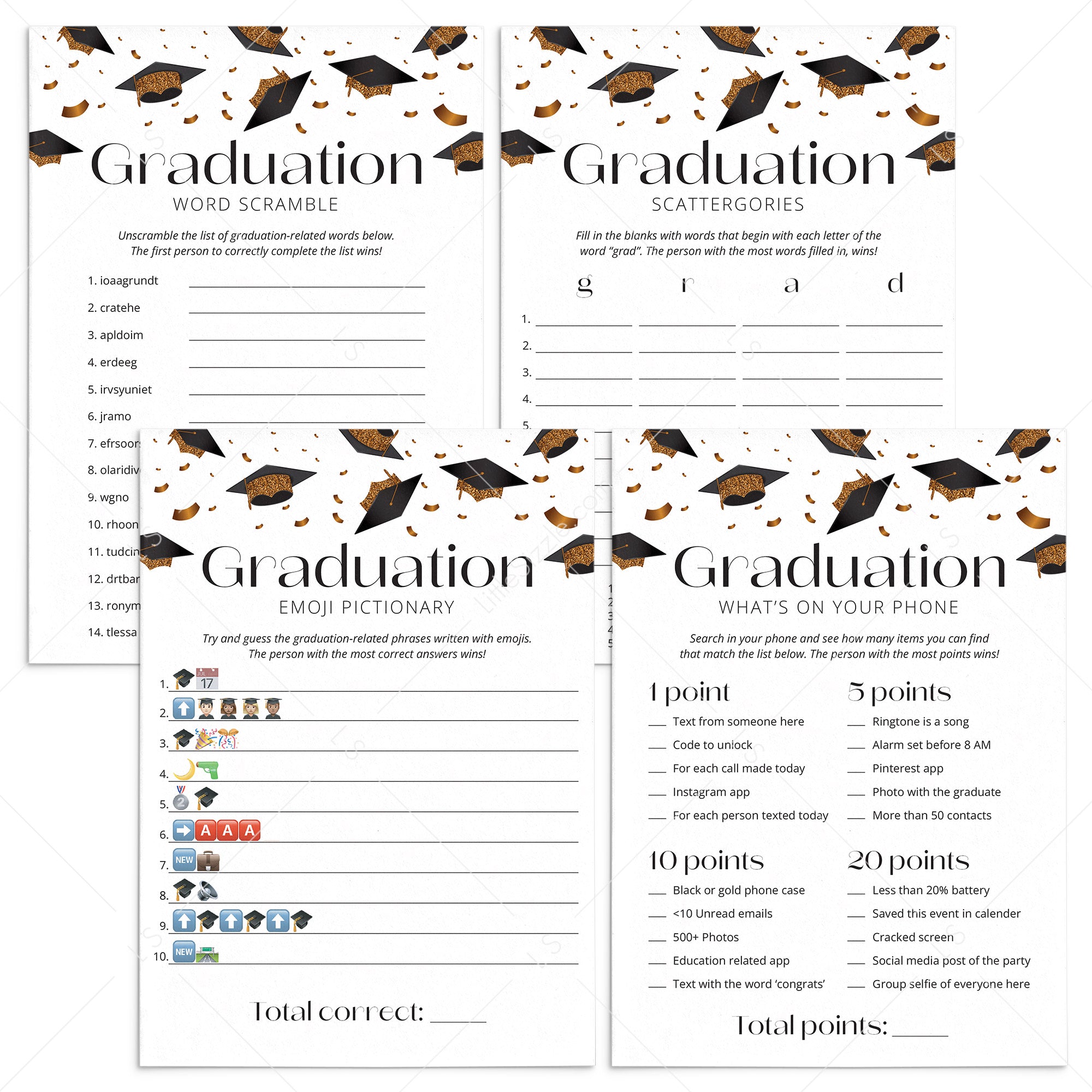 Printable Graduation Party Games Bundle by LittleSizzle