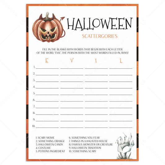 Halloween Game for Family Printable Scattergories by LittleSizzle