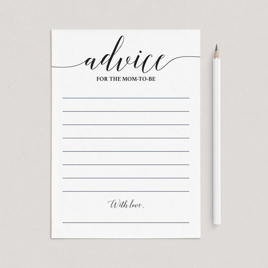 Calligraphy Advice Card for Mom-to-Be Printable & Fillable PDF by LittleSizzle