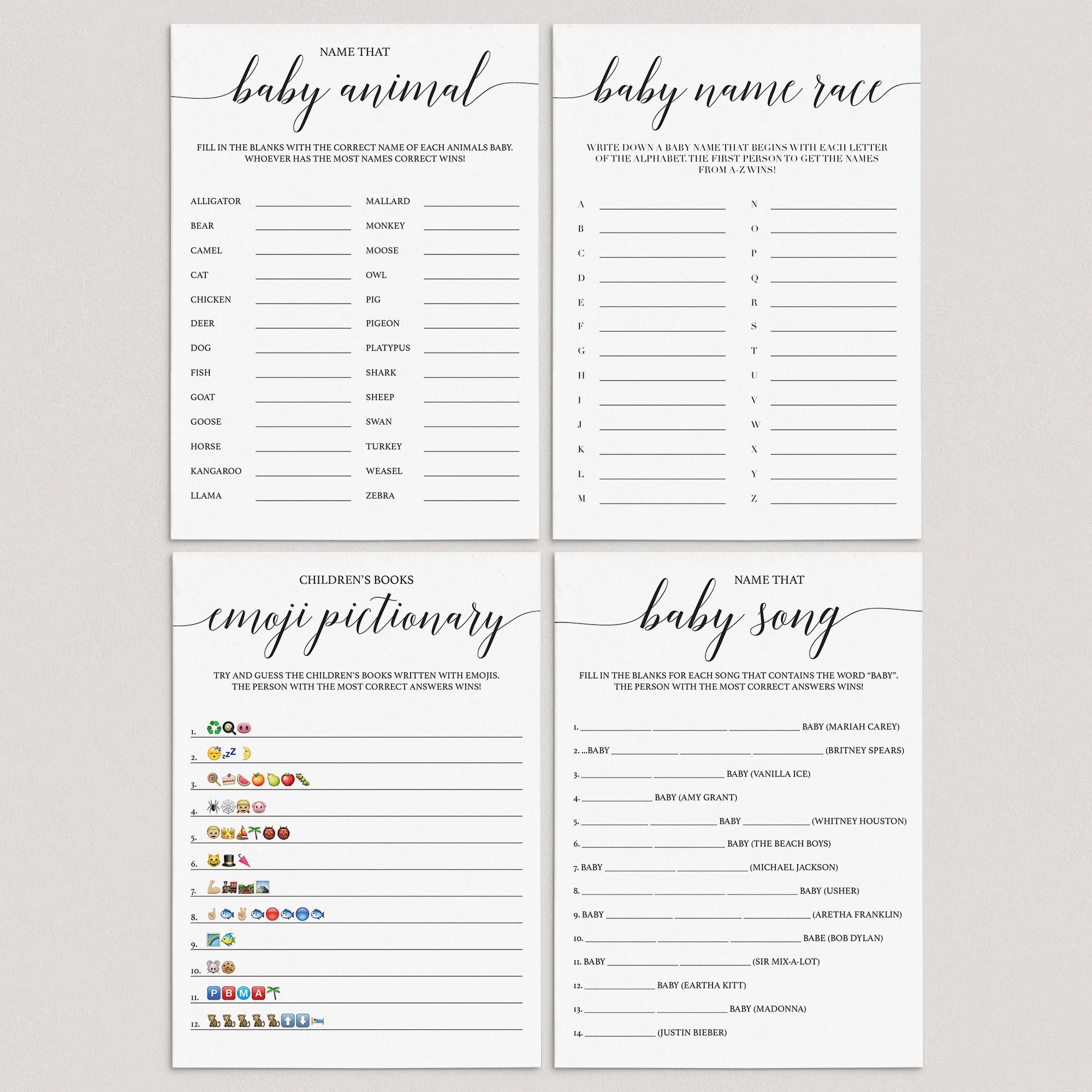 DIY White Baby Shower Games Pack Printables by LittleSizzle