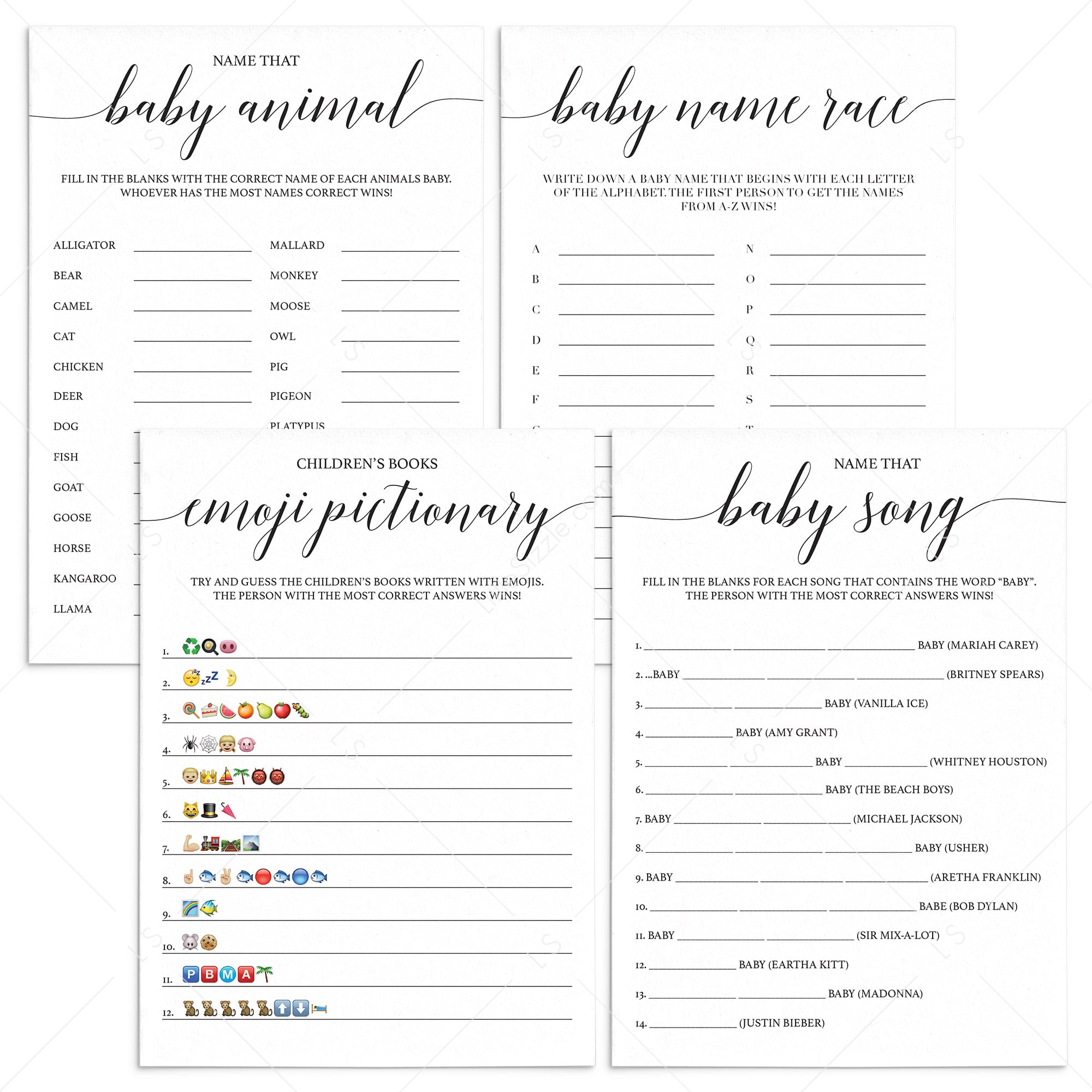 DIY White Baby Shower Games Pack Printables by LittleSizzle