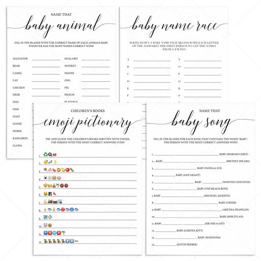 DIY White Baby Shower Games Pack Printables by LittleSizzle