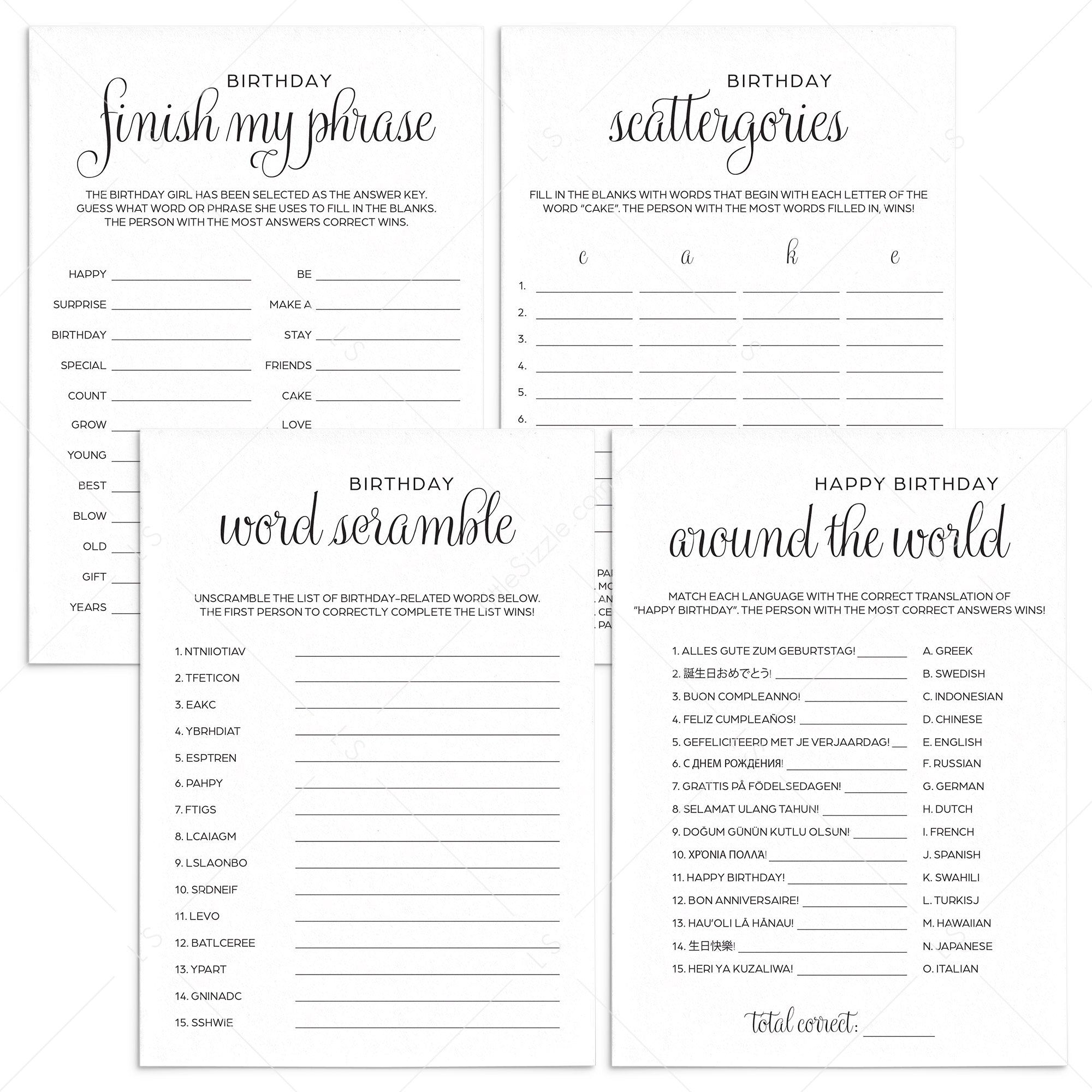 Minimalist Birthday Party Games Bundle Instant Download by LittleSizzle