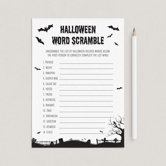 Halloween Word Scramble with Answers Printable Instant Download by LittleSizzle