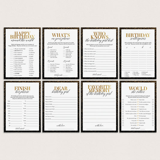 Black and Gold Birthday Party Games for Her Printable by LittleSizzle