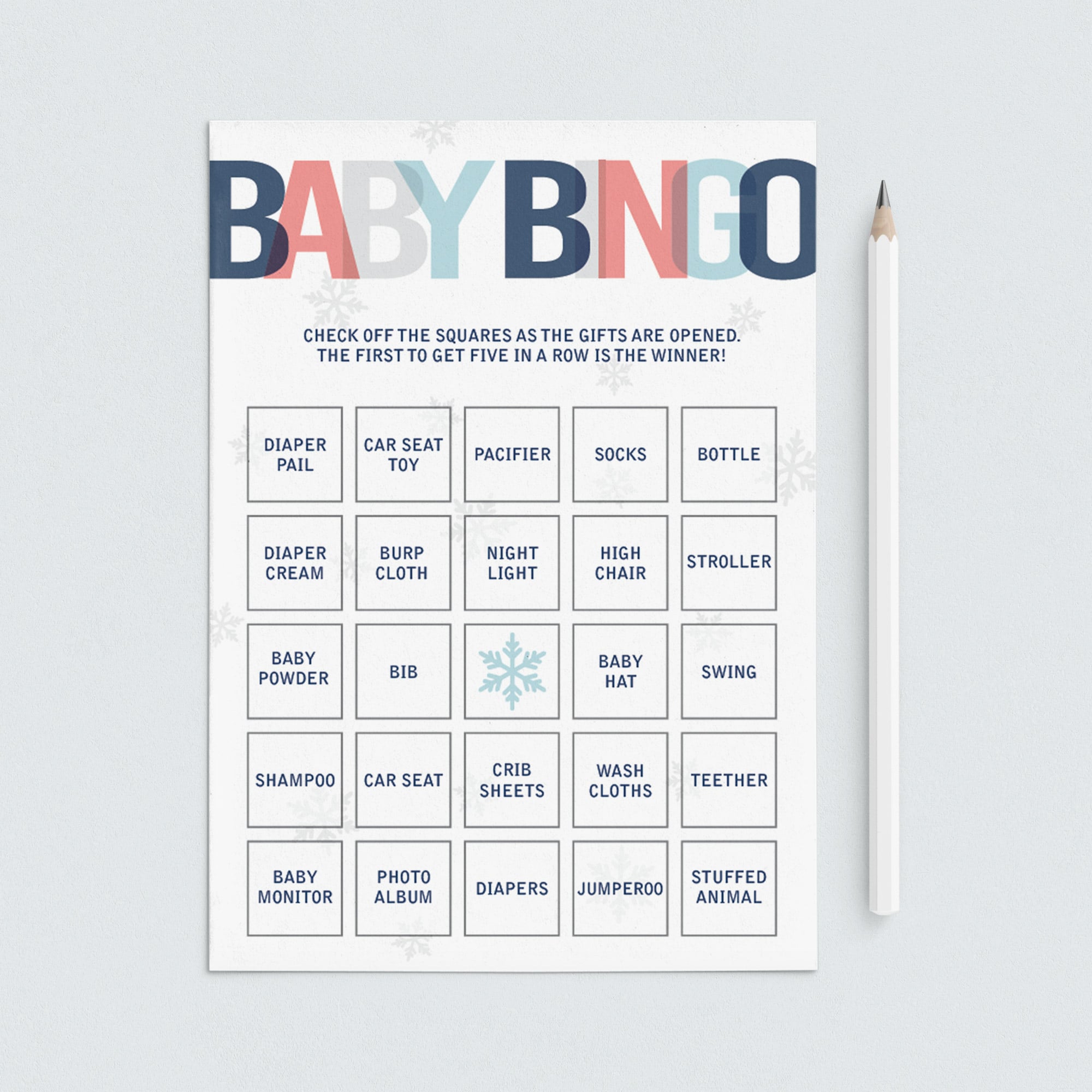 Printable modern blue baby shower baby bingo by LittleSizzle