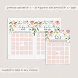 Blush Floral Baby Bingo Cards Prefilled, Blank and Game Template