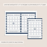 Bridal Shower Bingo Cards Nautical Theme
