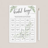 Greenery Bridal Shower Bridal Bingo Game Cards Printable by LittleSizzle