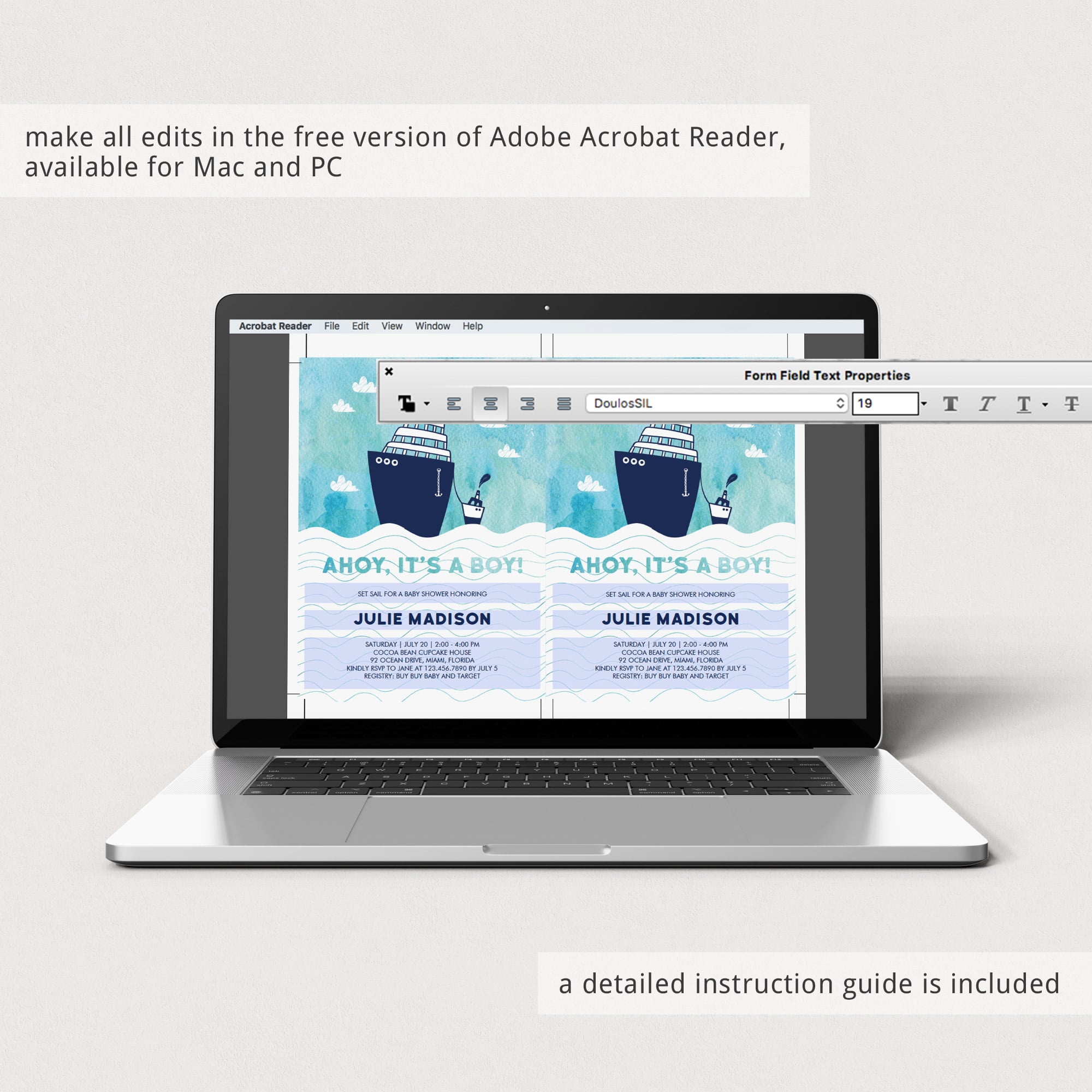 Navy blue nautical baby shower invite with watercolor boat and waves by LittleSizzle