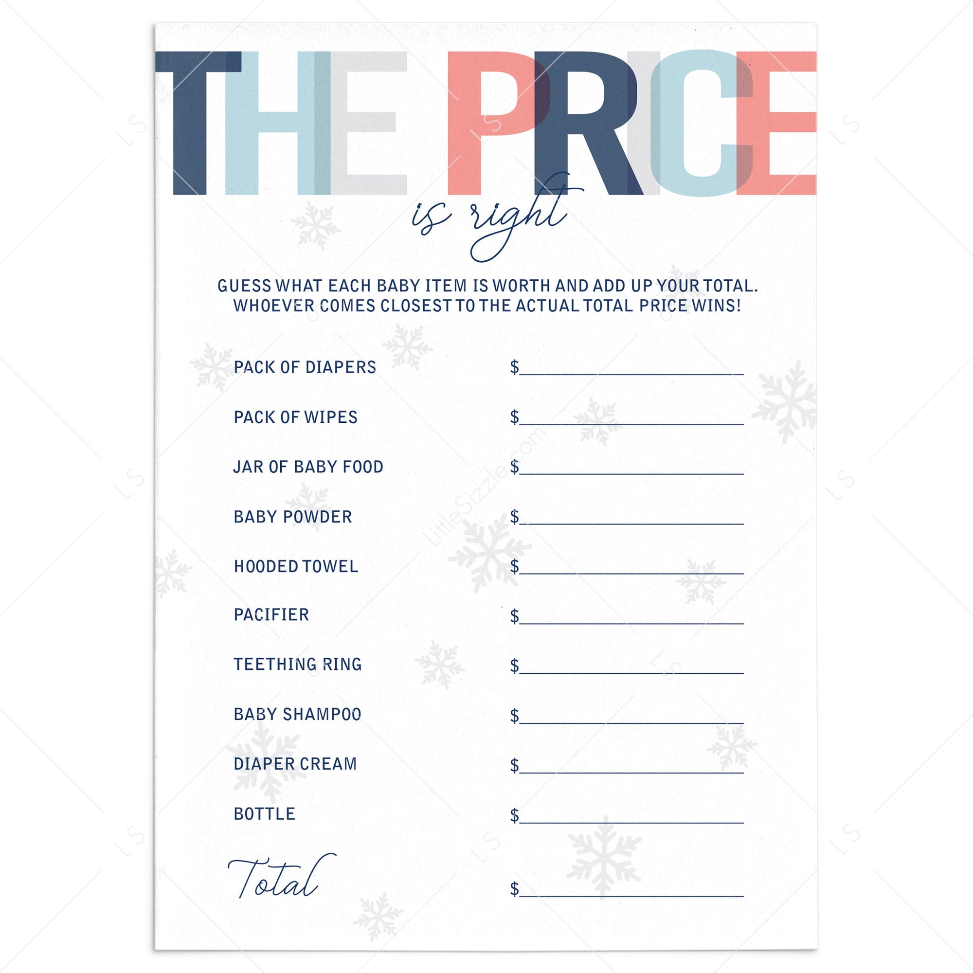 The price is right game for winter baby shower printable by LittleSizzle