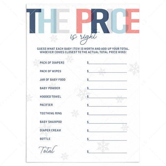 The price is right game for winter baby shower printable by LittleSizzle