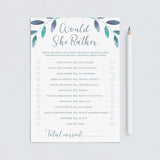 Blue Leaves Baby Shower Game Would She Rather Printable by LittleSizzle