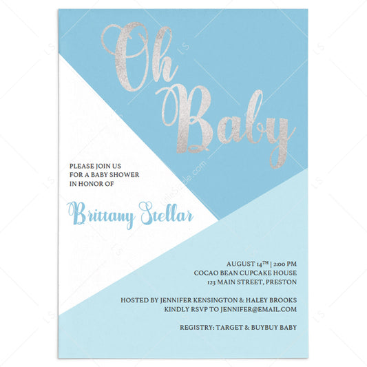 Silver and blue baby shower invitation template for boy by LittleSizzle