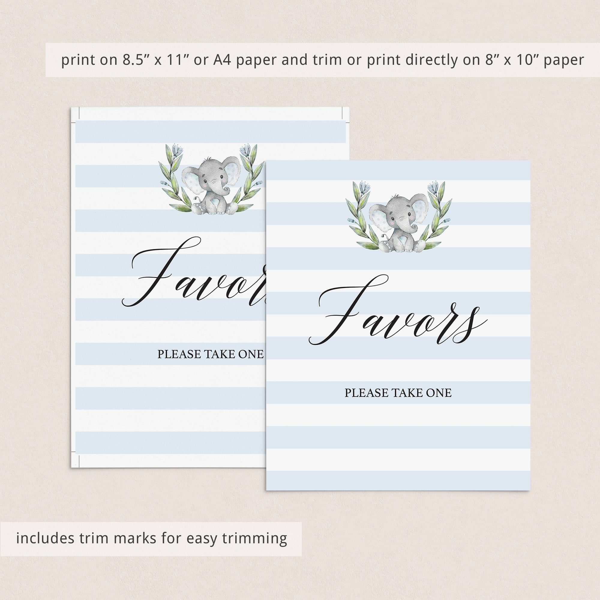 Watercolor elephant baby shower printable decorations by LittleSizzle
