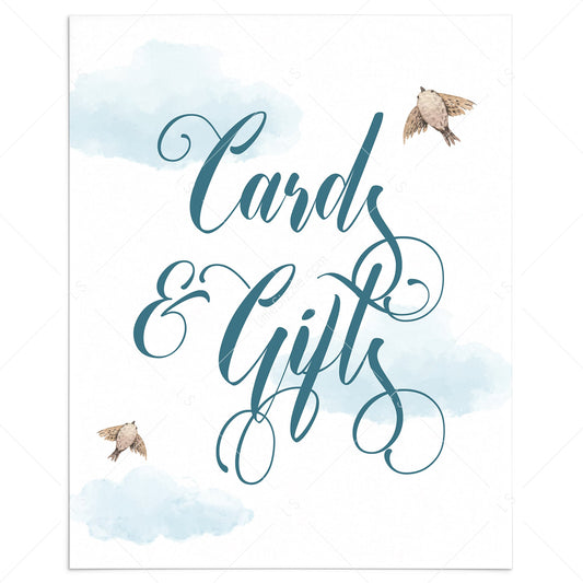 Blue party cards and gifts sign printable by LittleSizzle