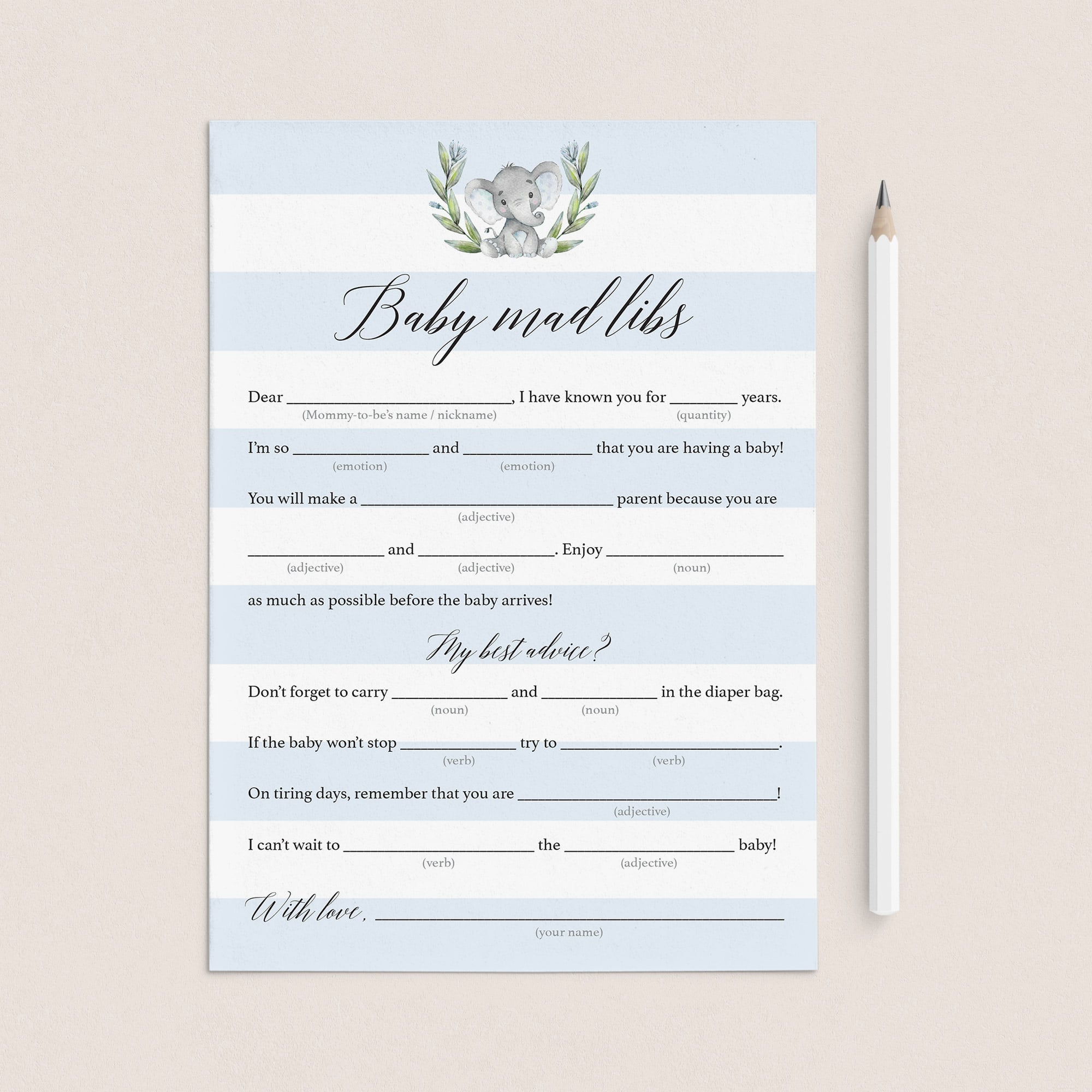 Baby mad libs baby shower game for boy party by LittleSizzle