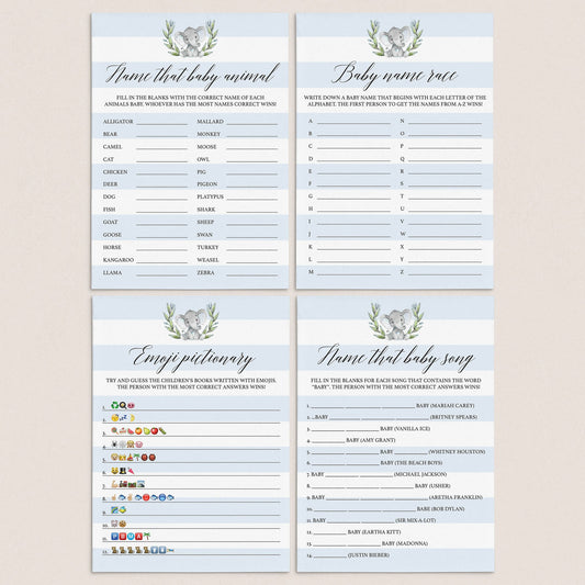 Elephant boy baby shower games bundle instant download by LittleSizzle