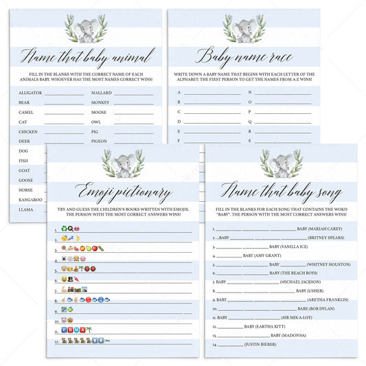 Elephant boy baby shower games bundle instant download by LittleSizzle