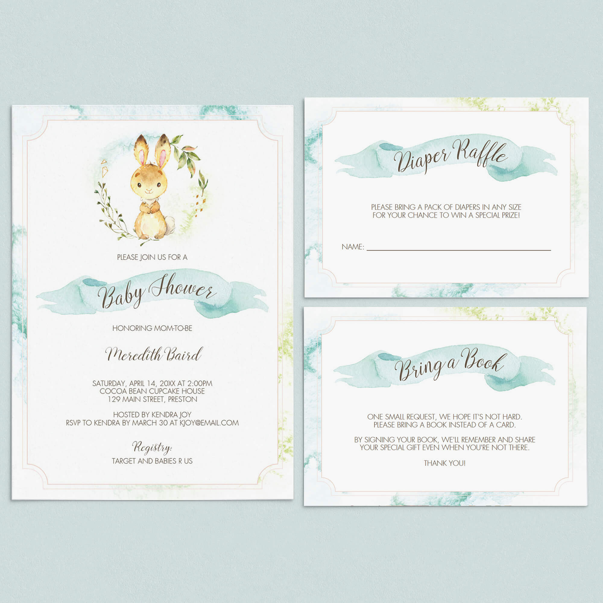 Printable Baby Party Invites Set Woodland Themed Blue by LittleSizzle
